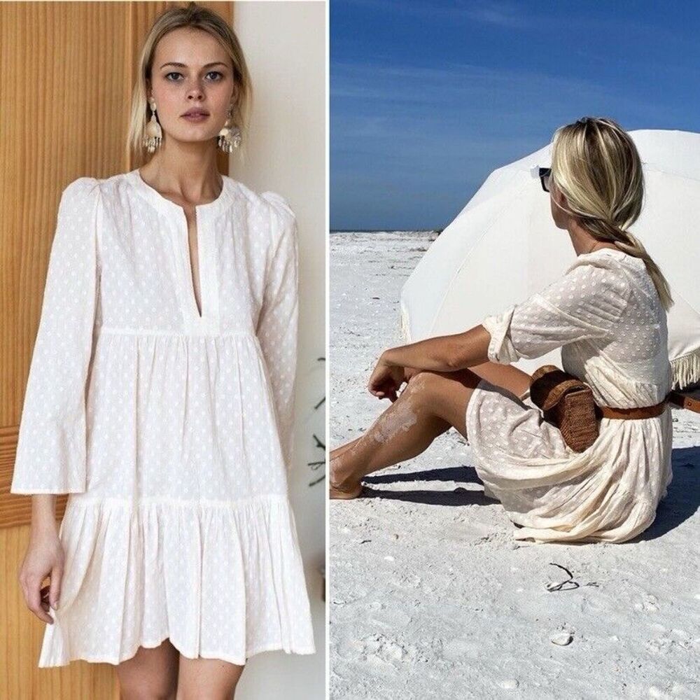 Emerson Fry India Collection Layla Swiss Dot Mini Dress in Salt Size XS